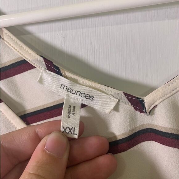 Maurices XXL Cream, Black and Maroon Mixed Stripe V Neck‎ Tank Top - Picture 4 of 5